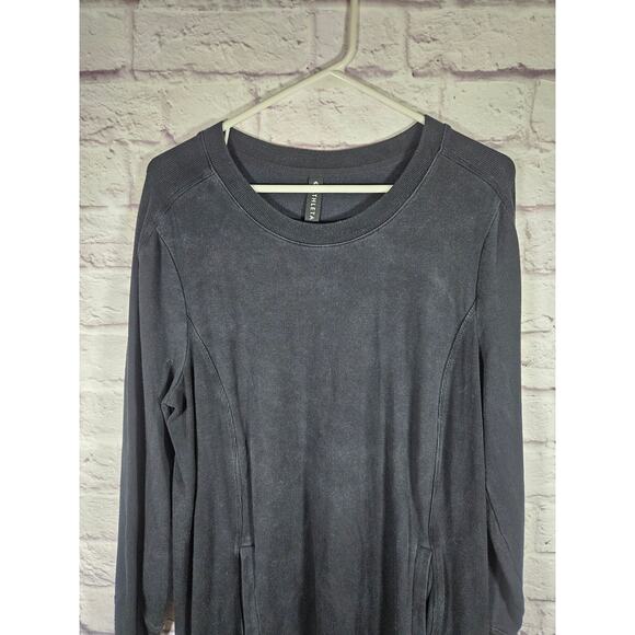 Athleta Women's Long Sleeve Sweatshirt Pockets Distressed Black Comfy Size Large - Picture 2 of 9
